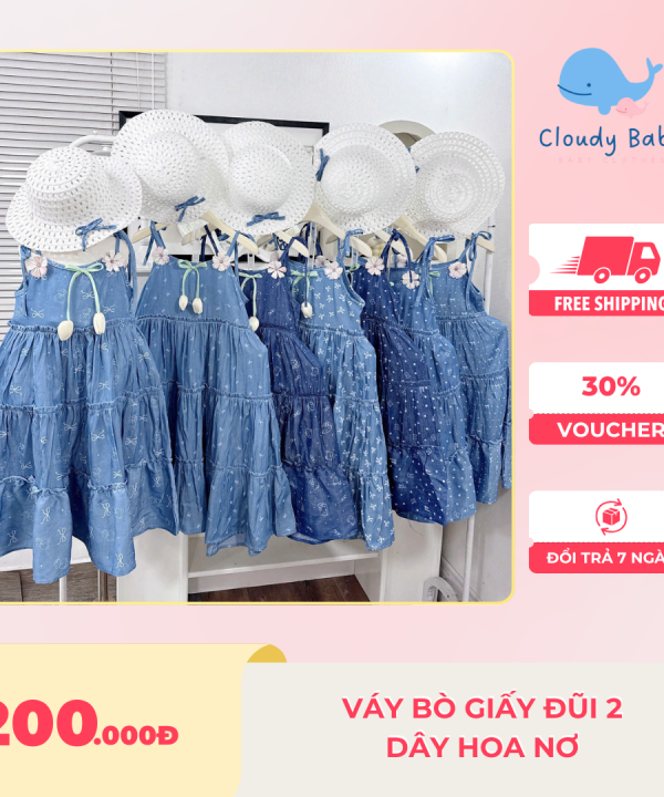Váy bò giấy đũi 2 dây hoa nơ