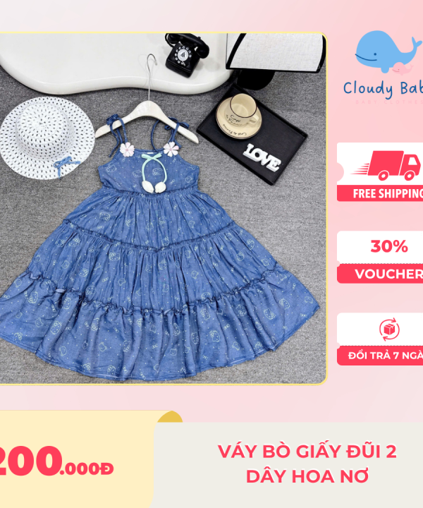 Váy bò giấy đũi 2 dây hoa nơ