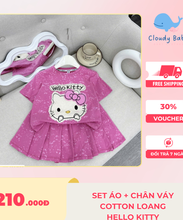 Set áo + chân váy cotton loang hello kitty