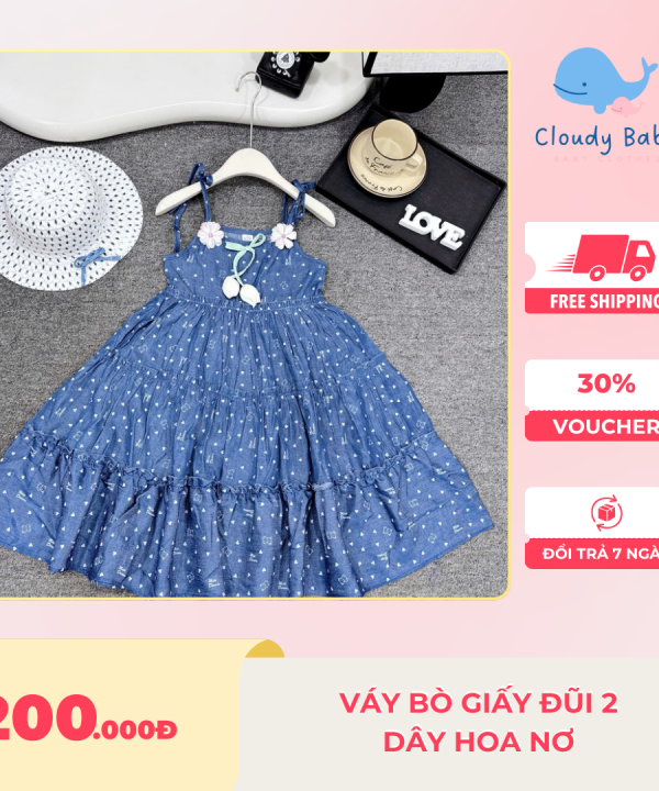 Váy bò giấy đũi 2 dây hoa nơ