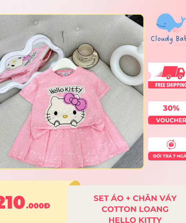Set áo + chân váy cotton loang hello kitty