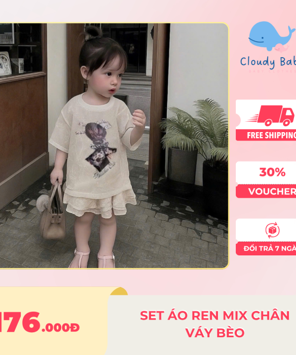 Set áo ren mix chân váy bèo