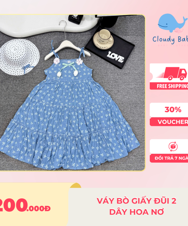Váy bò giấy đũi 2 dây hoa nơ