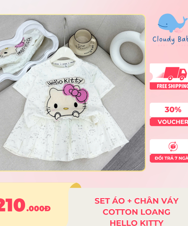Set áo + chân váy cotton loang hello kitty