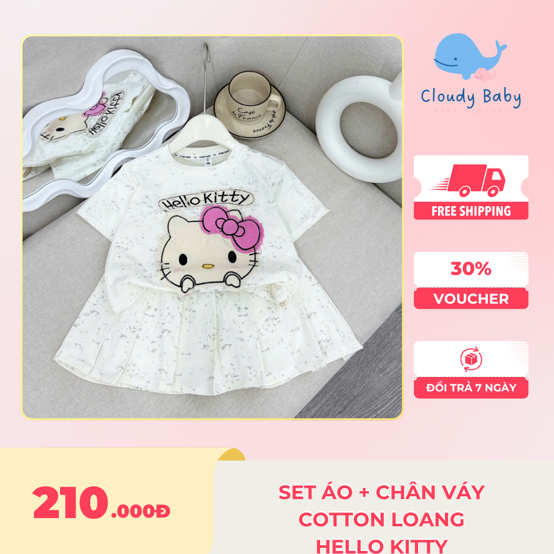 Set áo + chân váy cotton loang hello kitty