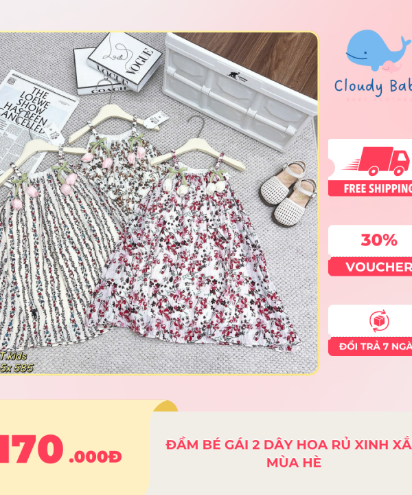 Đầm Bé Gái 2 Dây Hoa Rủ Xinh Xắn Mùa Hè