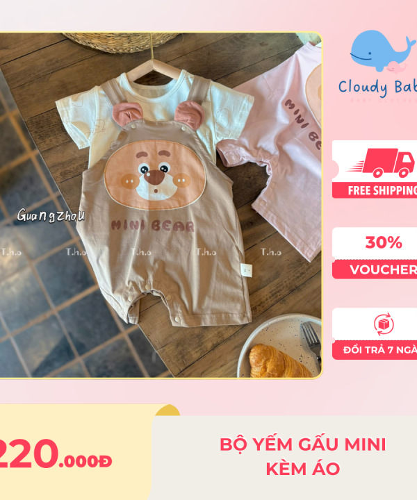 Bộ Yếm Gấu Mini Kèm Áo Phông Cộc Tay - Cloudy Baby
