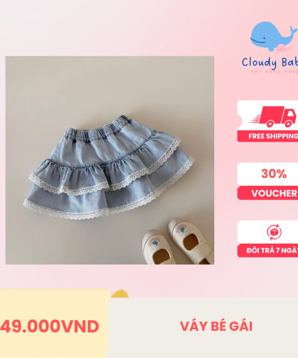 VÁY BÉ GÁI TẦNG REN XANH PASTEL