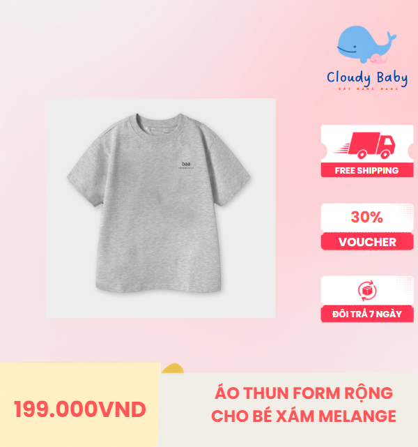 Áo Thun Form Rộng Cho Bé Xám Melange